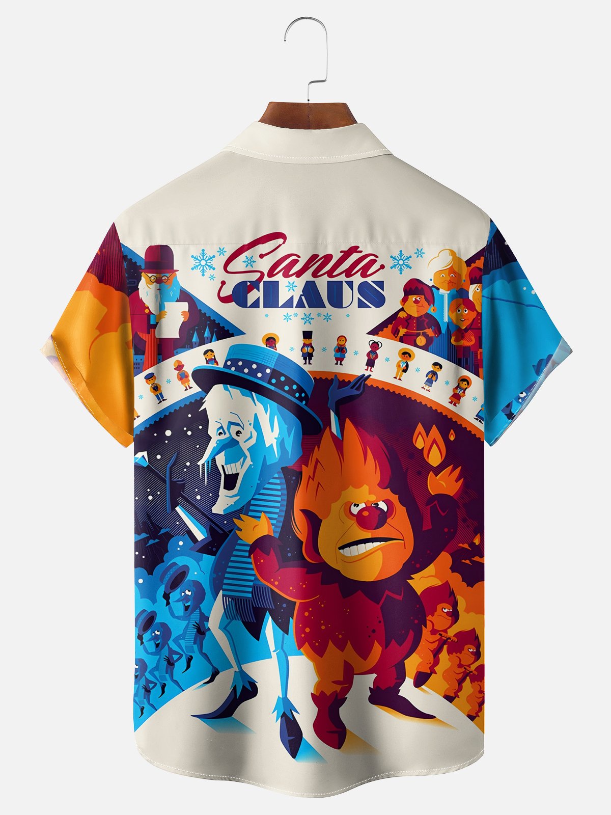 Tall Size Moisture-wicking Christmas Santa Claus Cartoon Chest Pocket Casual Shirt