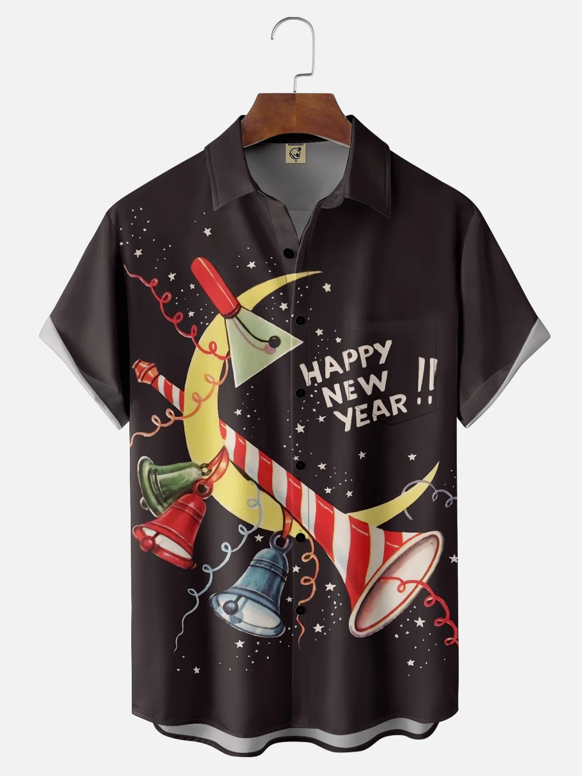 Moisture-wicking Christmas New Year Chest Pocket Casual Shirt