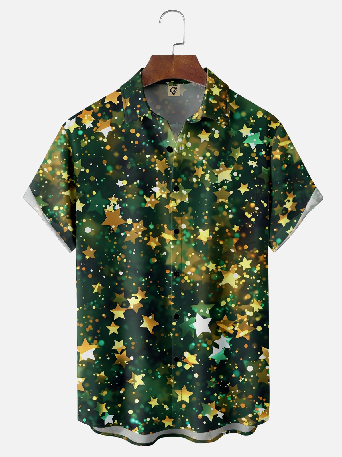 Moisture Wicking Christmas Star Decoration Chest Pocket Casual Shirt