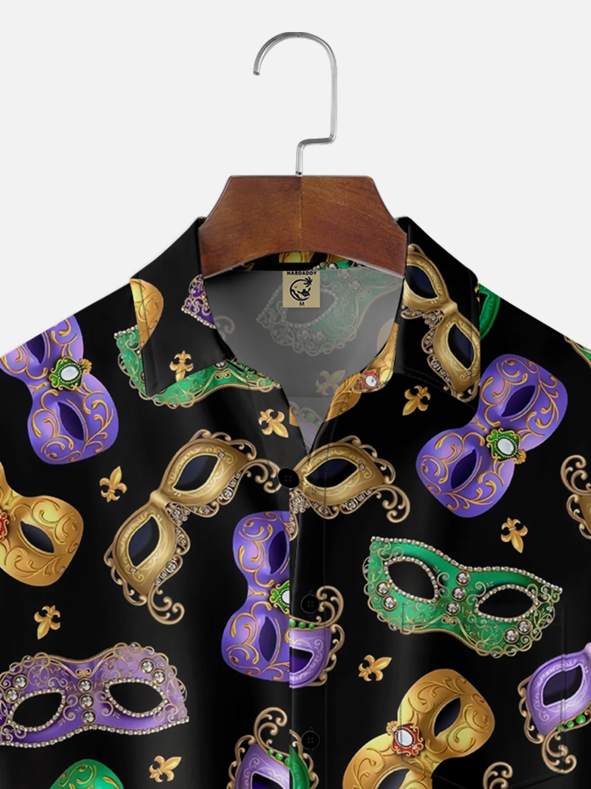 Mens Mardi Gras Carnival Masks Print Casual Breathable Short Sleeve Hawaiian Shirts