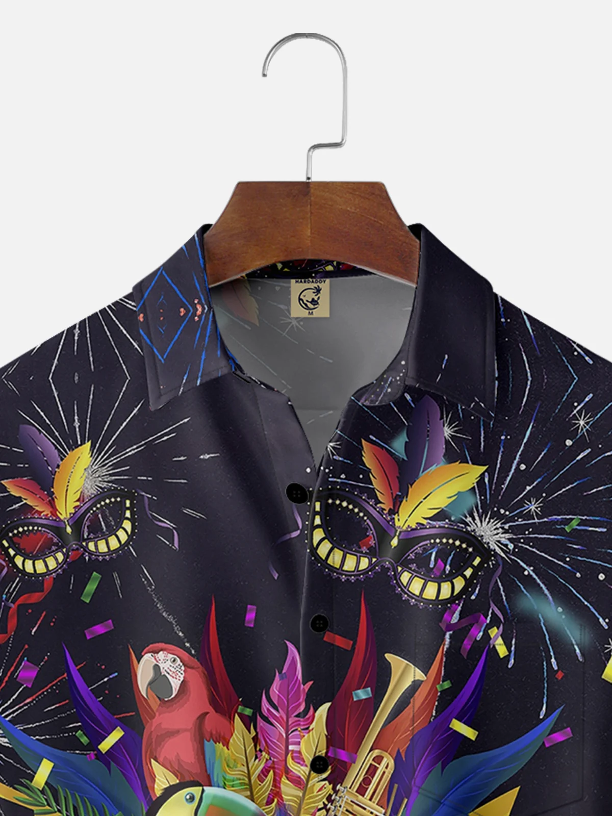 Mens Mardi Gras Carnival Masks Print Casual Breathable Short Sleeve Hawaiian Shirts