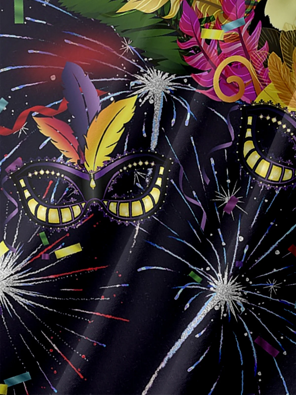 Mens Mardi Gras Carnival Masks Print Casual Breathable Short Sleeve Hawaiian Shirts