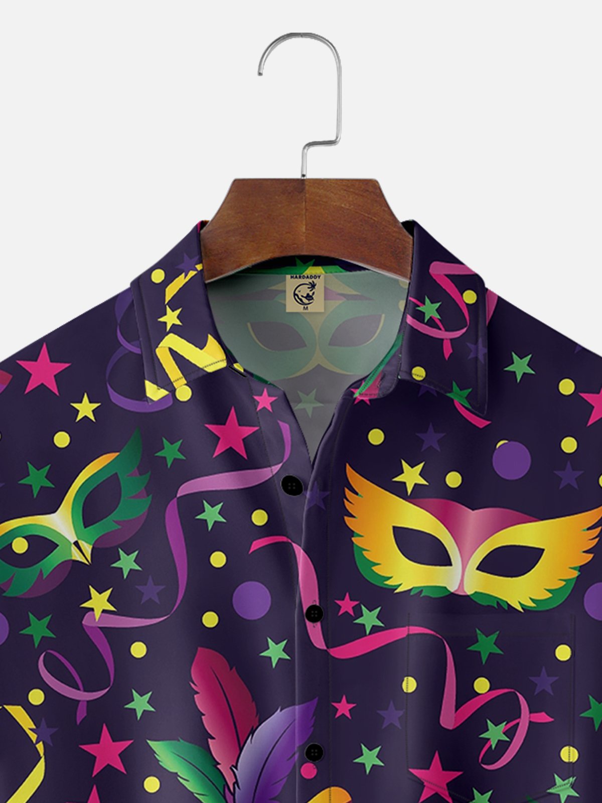 Mens Mardi Gras Carnival Masks Print Casual Breathable Short Sleeve Hawaiian Shirts