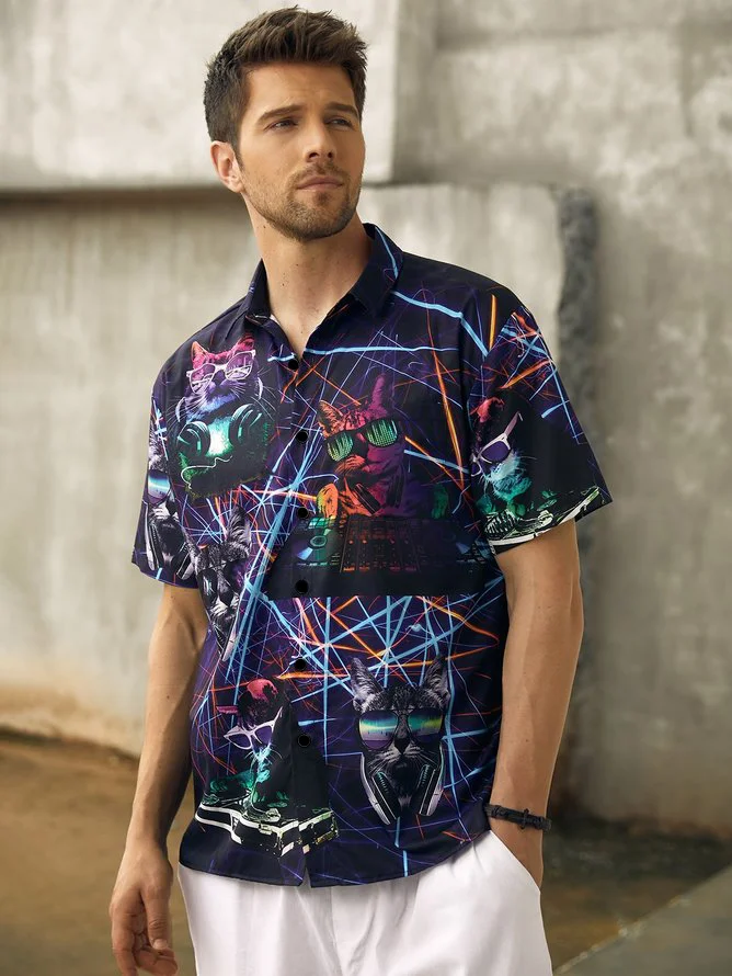Hardaddy Music Cat Chest Pocket Short Sleeve Shirt