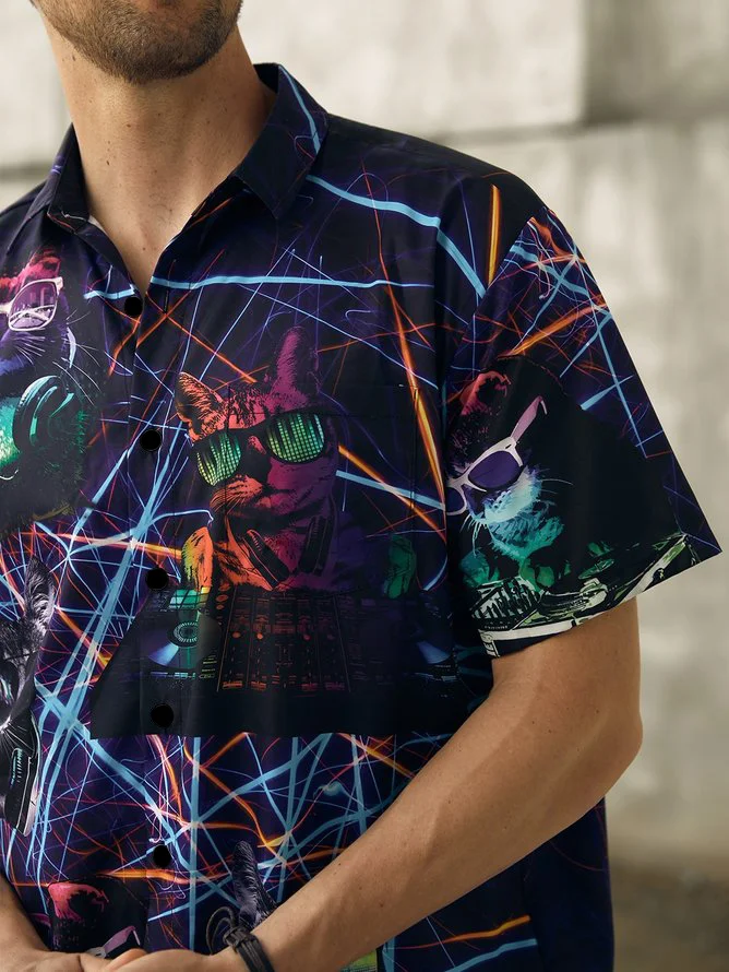 Hardaddy Music Cat Chest Pocket Short Sleeve Shirt