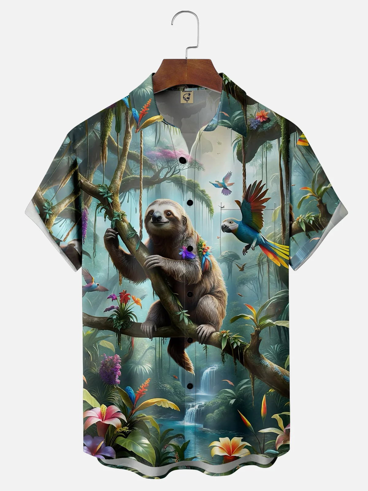 Moisture-wicking Animal Sloth Parrot Chest Pocket Hawaiian Shirt
