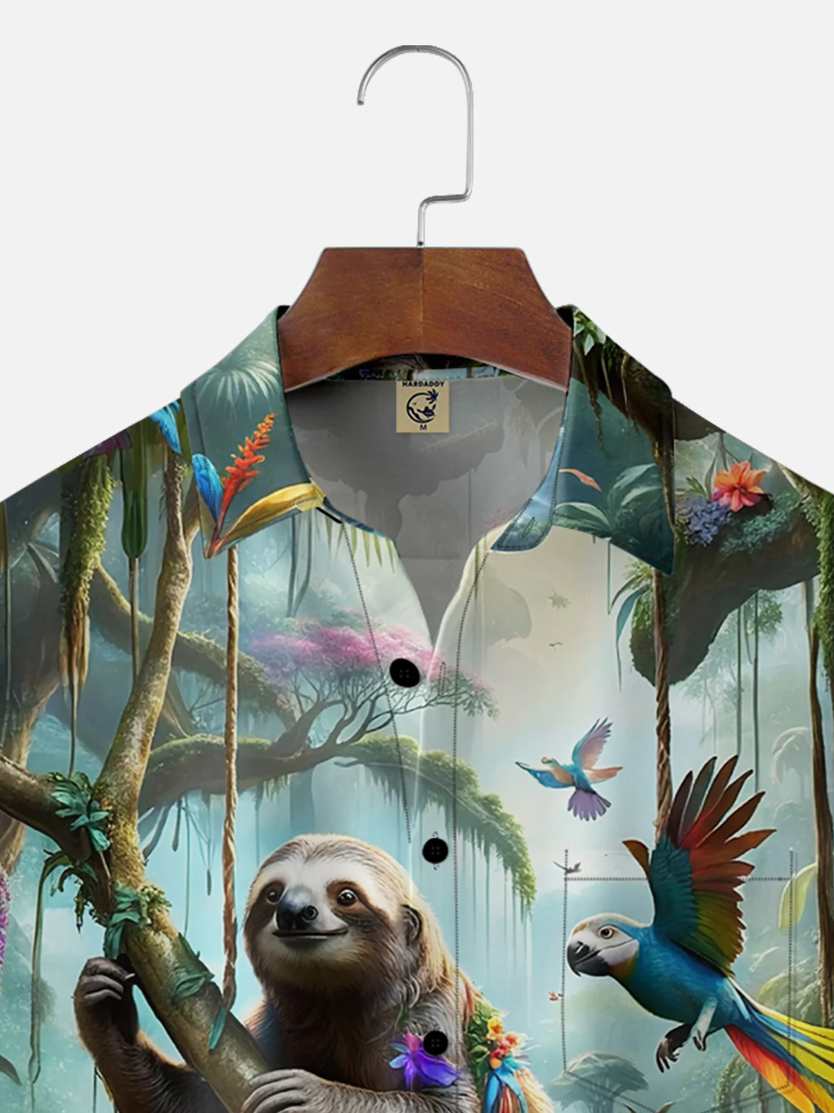 Moisture-wicking Animal Sloth Parrot Chest Pocket Hawaiian Shirt