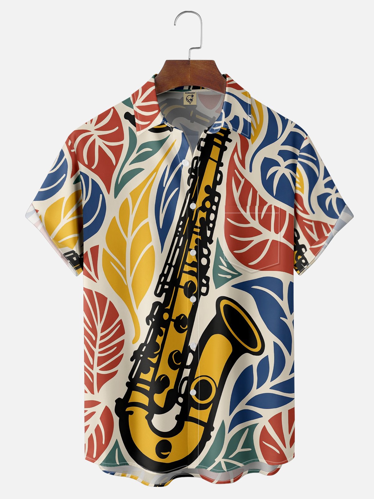Moisture-wicking Music Saxophone Chest Pocket Hawaiian Shirt