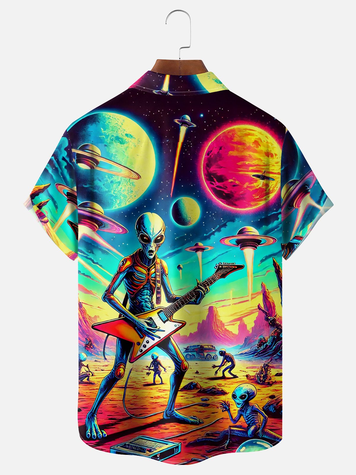 Moisture-wicking UFO Rock Guitar Chest Pocket Casual Shirt