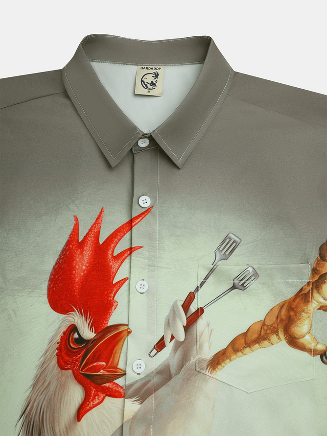 Tall Size Moisture-wicking Kungfu Rooster Chest Pocket Hawaiian Shirt