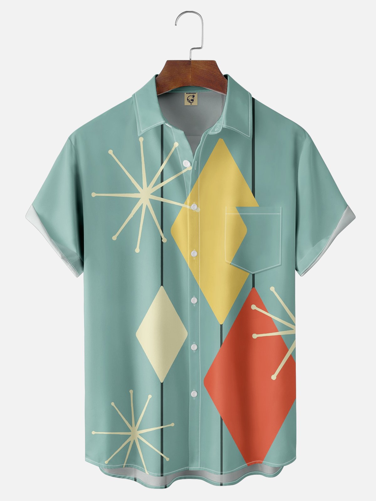 Tall Size Moisture-wicking Geomatric Chest Pocket Casual Shirt