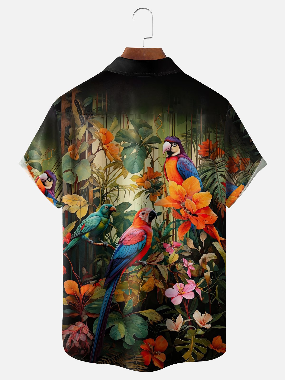 Moisture-wicking Tropical Parrots Chest Pocket Hawaiian Shirt