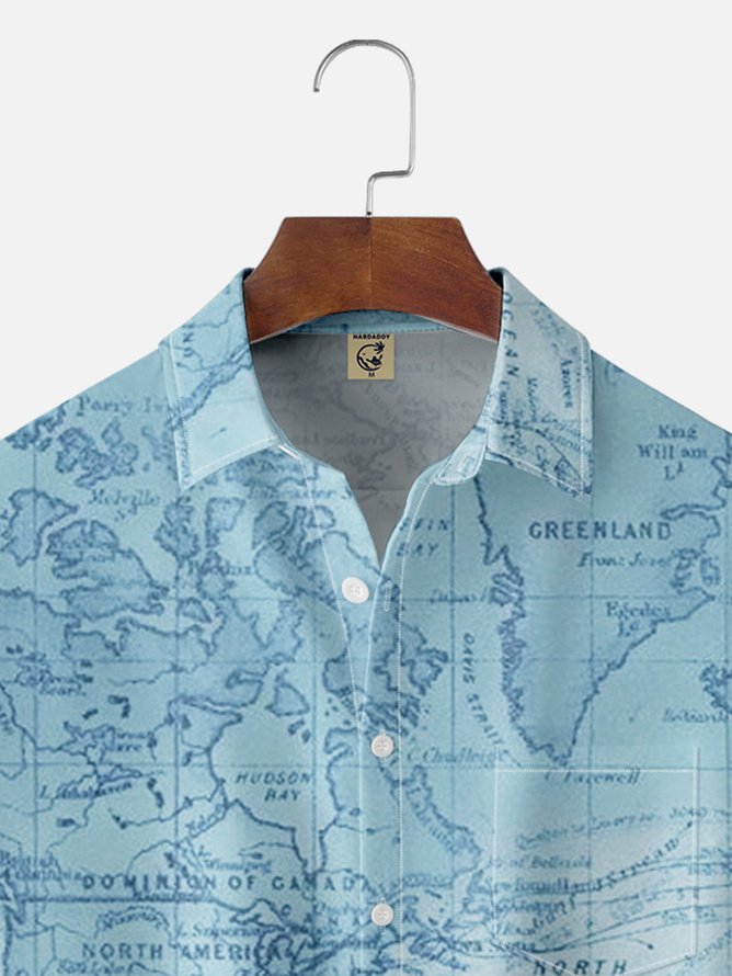 Tall Size Moisture-wicking Map Chest Pocket Casual Shirt