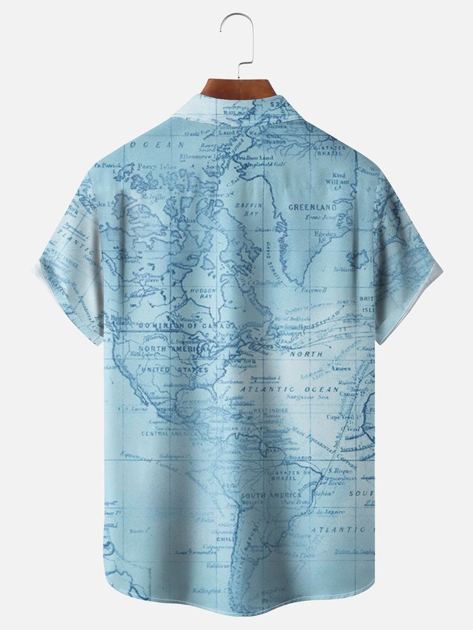 Tall Size Moisture-wicking Map Chest Pocket Casual Shirt