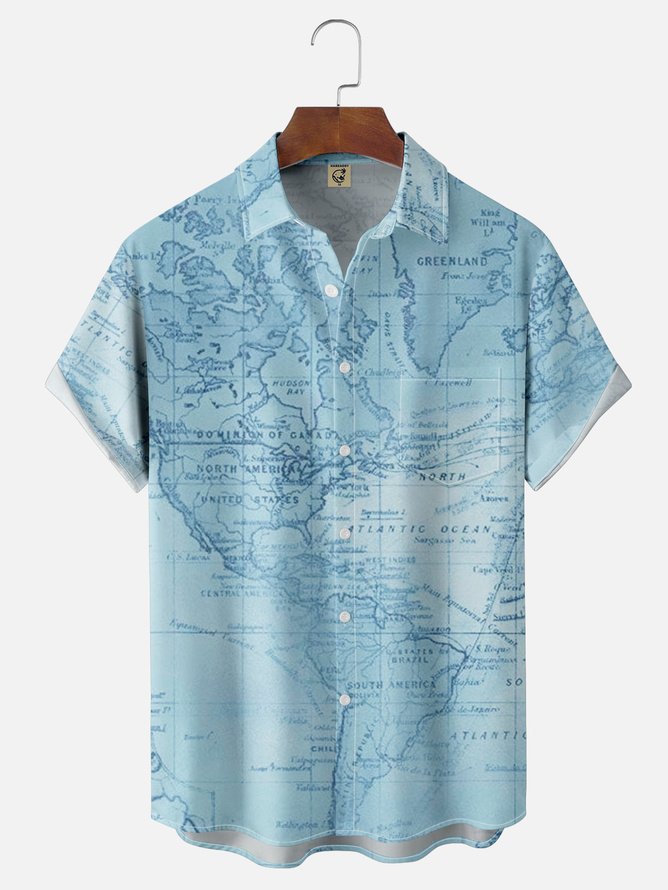 Tall Size Moisture-wicking Map Chest Pocket Casual Shirt