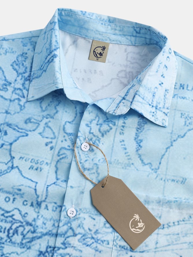 Tall Size Moisture-wicking Map Chest Pocket Casual Shirt