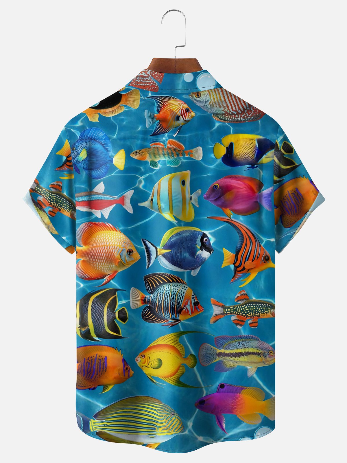 Moisture-wicking Marine Fish Chest Pocket Hawaiian Shirt