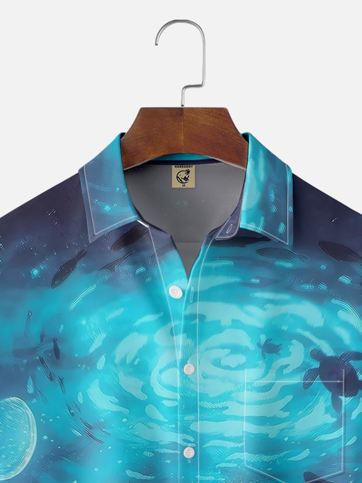 Moisture-wicking Ocean Art Manta Blue Chest Pocket Hawaiian Shirt