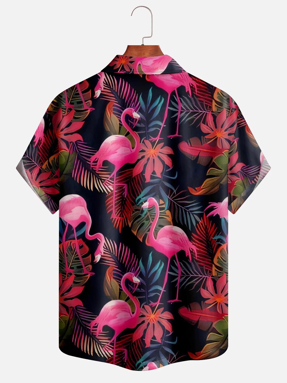 Hardaddy Men's Botanical Flamingo Print Casual Short Sleeve Hawaiian Shirt