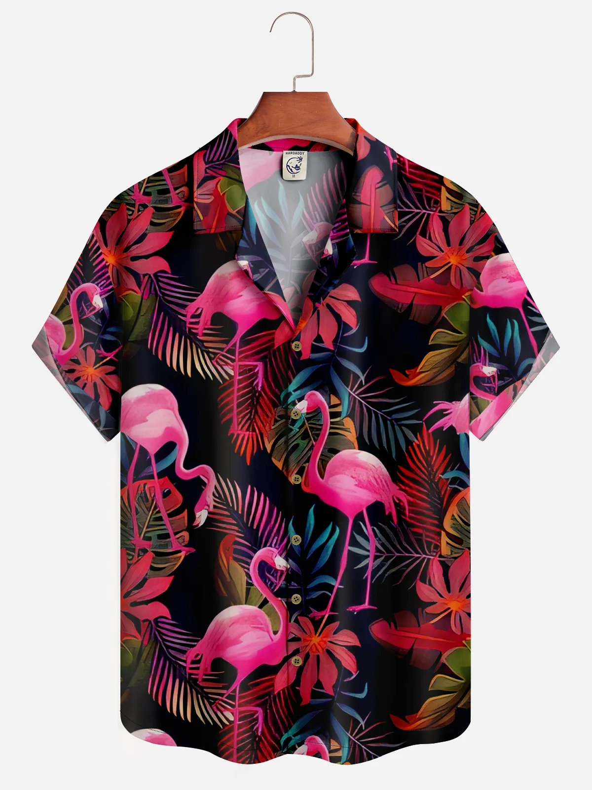 Hardaddy Men's Botanical Flamingo Print Casual Short Sleeve Hawaiian Shirt