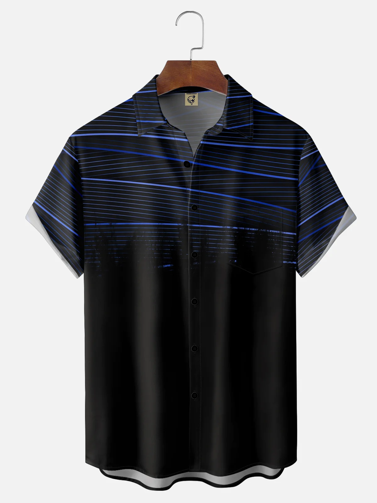 Moisture-wicking Geomatric Striped Chest Pocket Casual Shirt