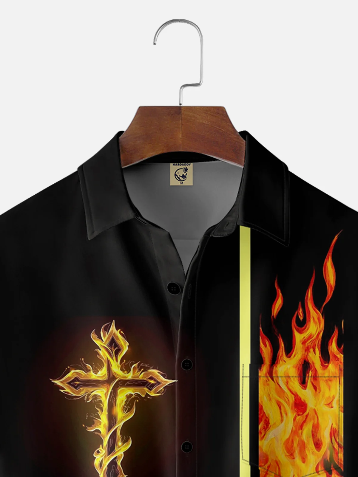 Moisture-wicking Cross Flame Chest Pocket Bowling Shirt