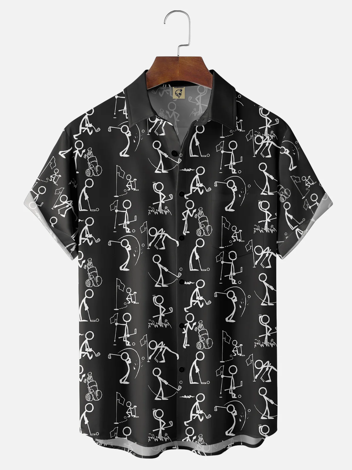 Moisture-wicking Abstract Line Drawing Golf Chest Pocket Casual Shirt
