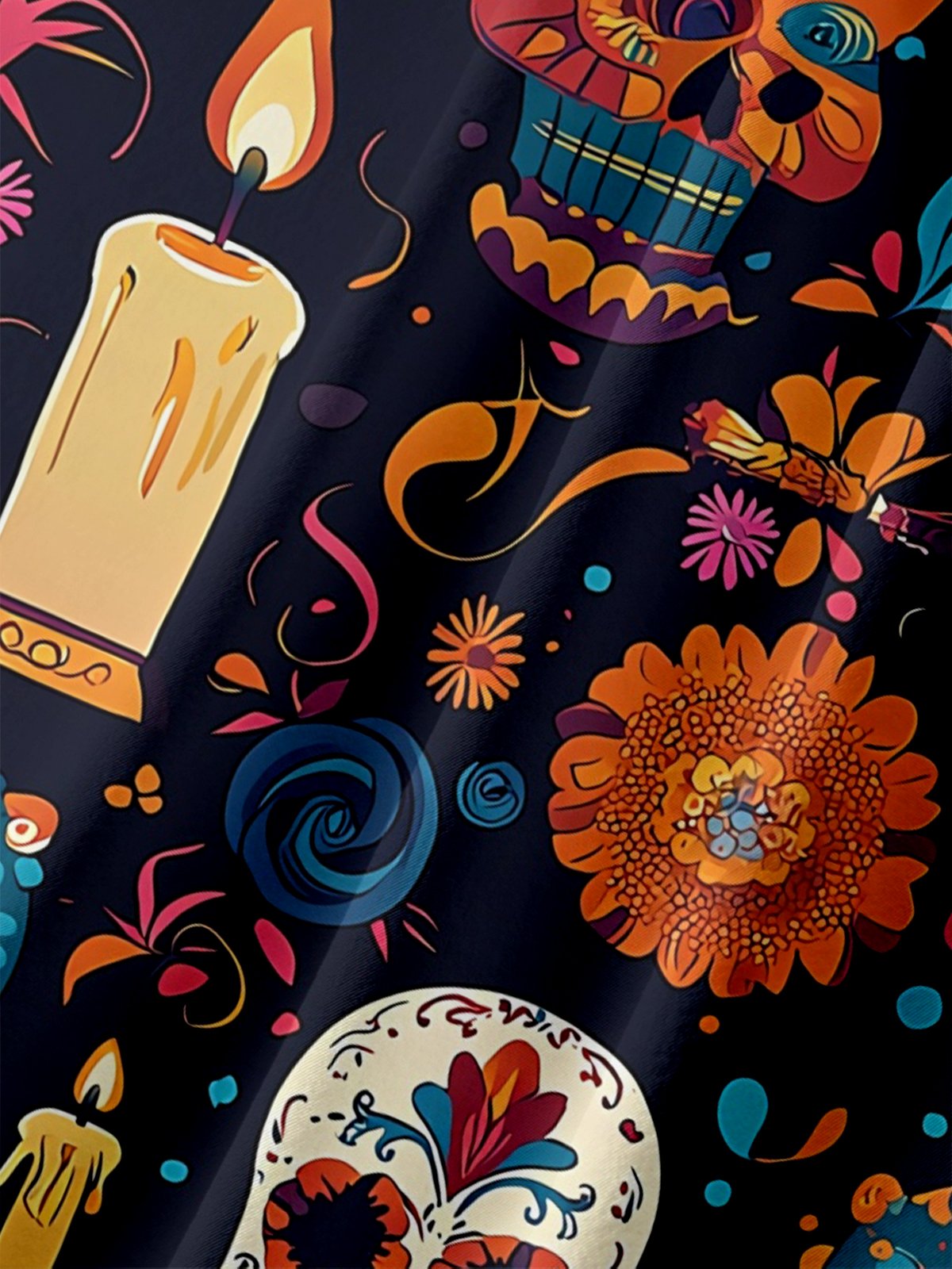 Moisture-wicking Cinco de Mayo Day of the Dead Mexican Skull Guitar Chest Pocket Casual Shirt