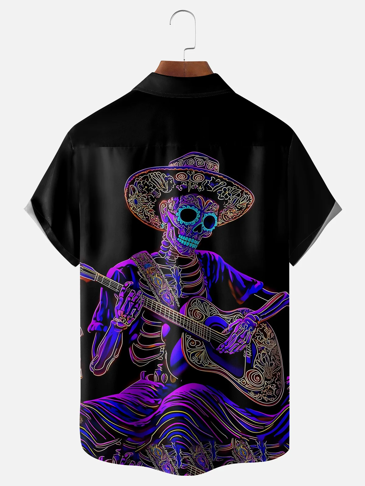 Moisture-wicking Cinco de Mayo Day of the Dead Mexican Skull Guitar Chest Pocket Casual Shirt