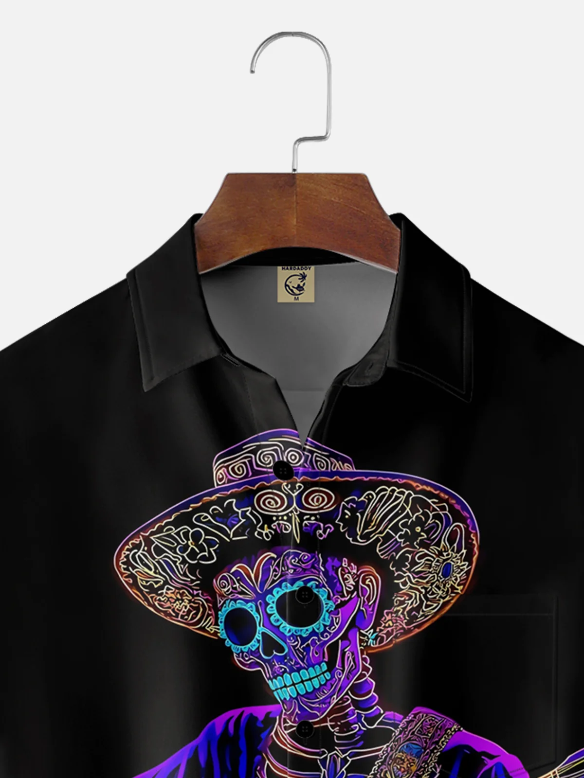 Moisture-wicking Cinco de Mayo Day of the Dead Mexican Skull Guitar Chest Pocket Casual Shirt