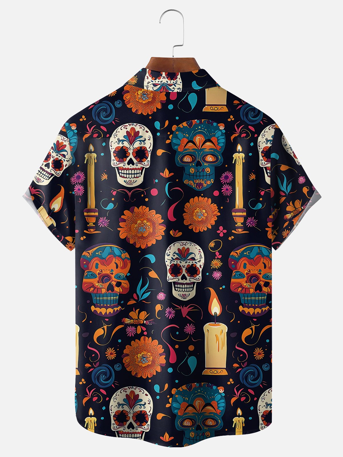 Moisture-wicking Cinco de Mayo Day of the Dead Mexican Skull Guitar Chest Pocket Casual Shirt