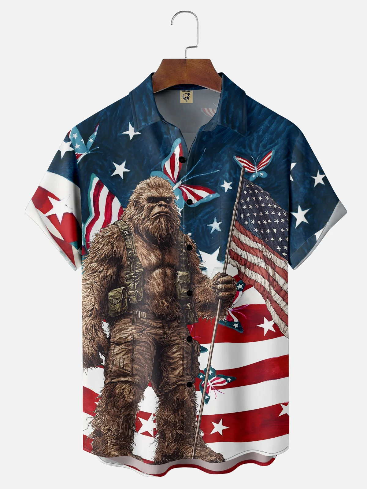 Moisture-wicking American Flag Pride Bigfoot Chest Pocket Casual Shirt