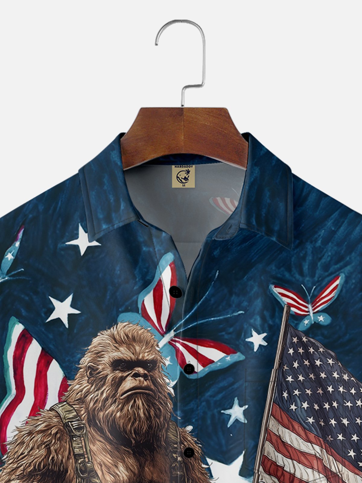 Moisture-wicking American Flag Pride Bigfoot Chest Pocket Casual Shirt