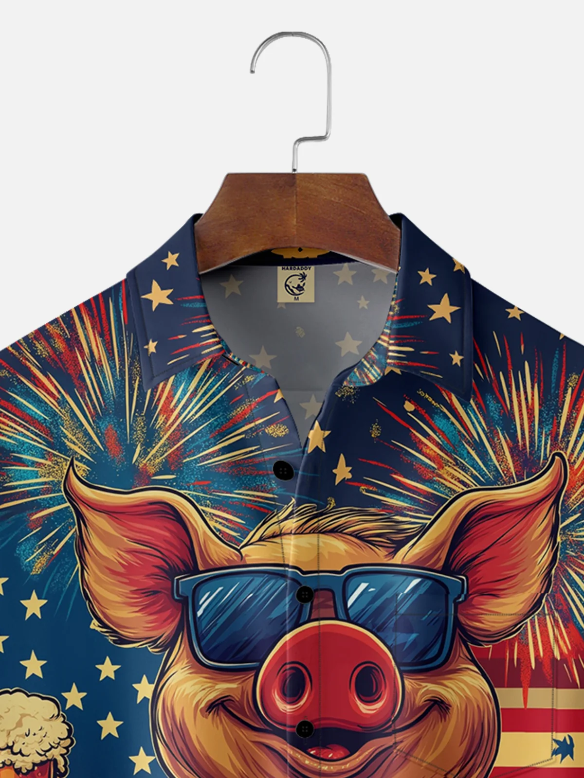 Moisture-wicking American Flag Chef Pig Beer Barbecue Chest Pocket Casual Shirt