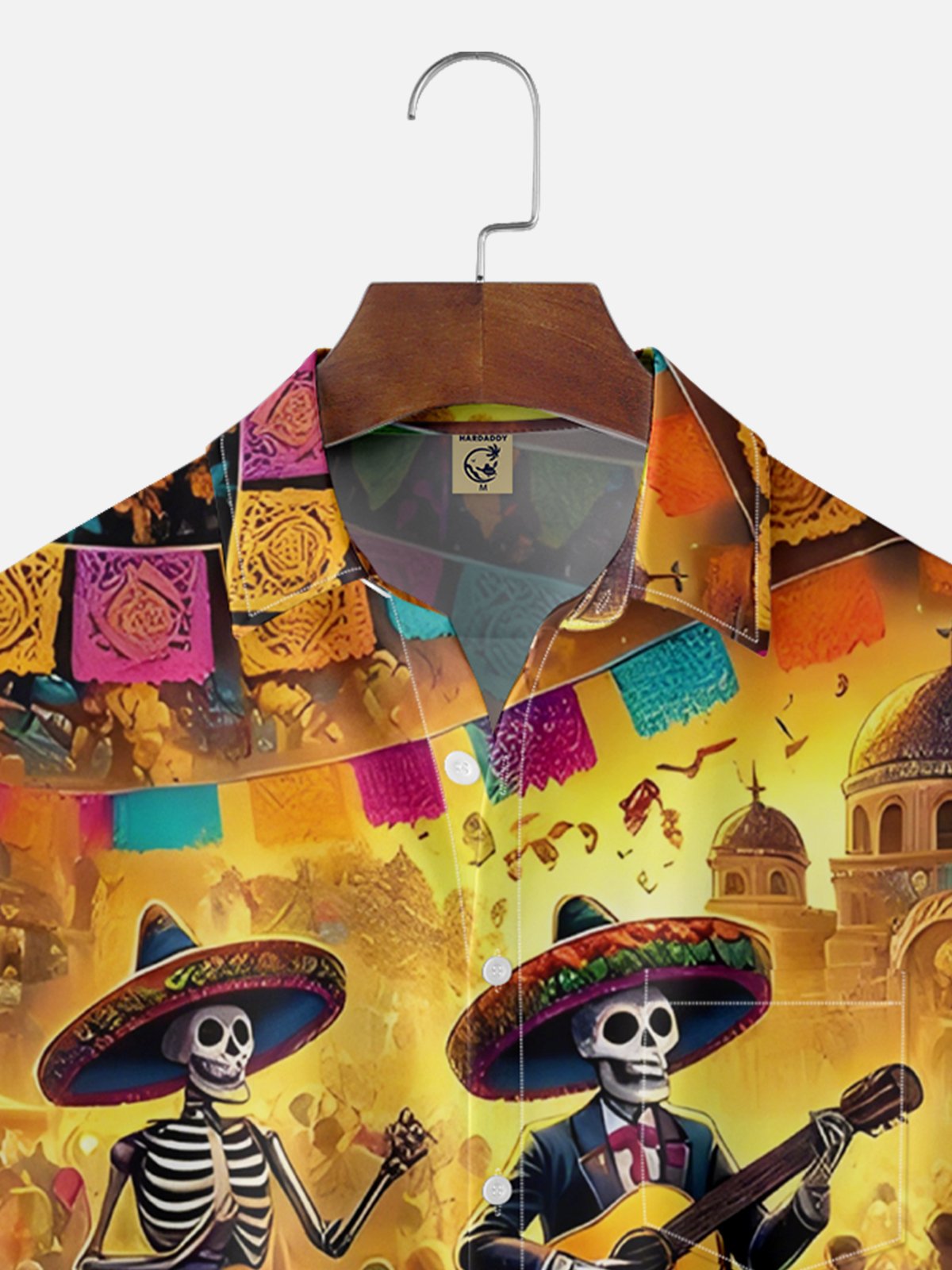Moisture Wicking Cinco de Mayo Big Hat Skull Chest Pocket Hawaiian Shirt