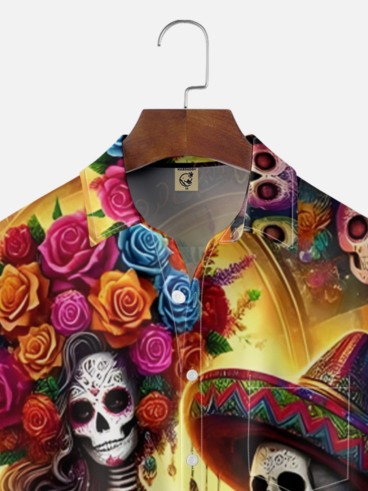 Moisture Wicking Cinco De Mayo Big Hat Skull Chest Pocket Hawaiian Shirt