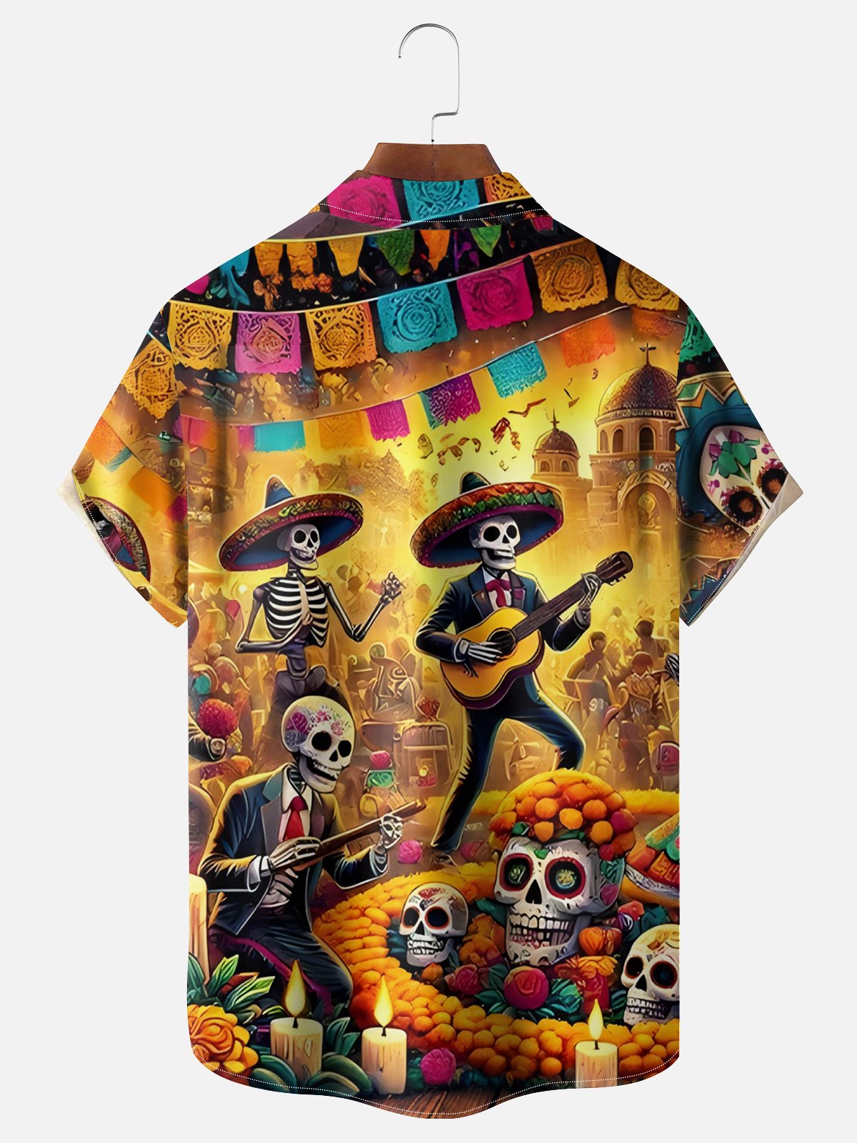 Moisture Wicking Cinco de Mayo Big Hat Skull Chest Pocket Hawaiian Shirt