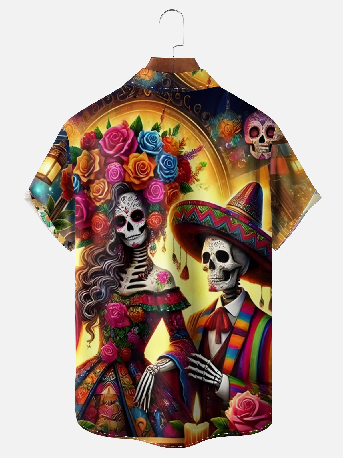 Moisture Wicking Cinco De Mayo Big Hat Skull Chest Pocket Hawaiian Shirt