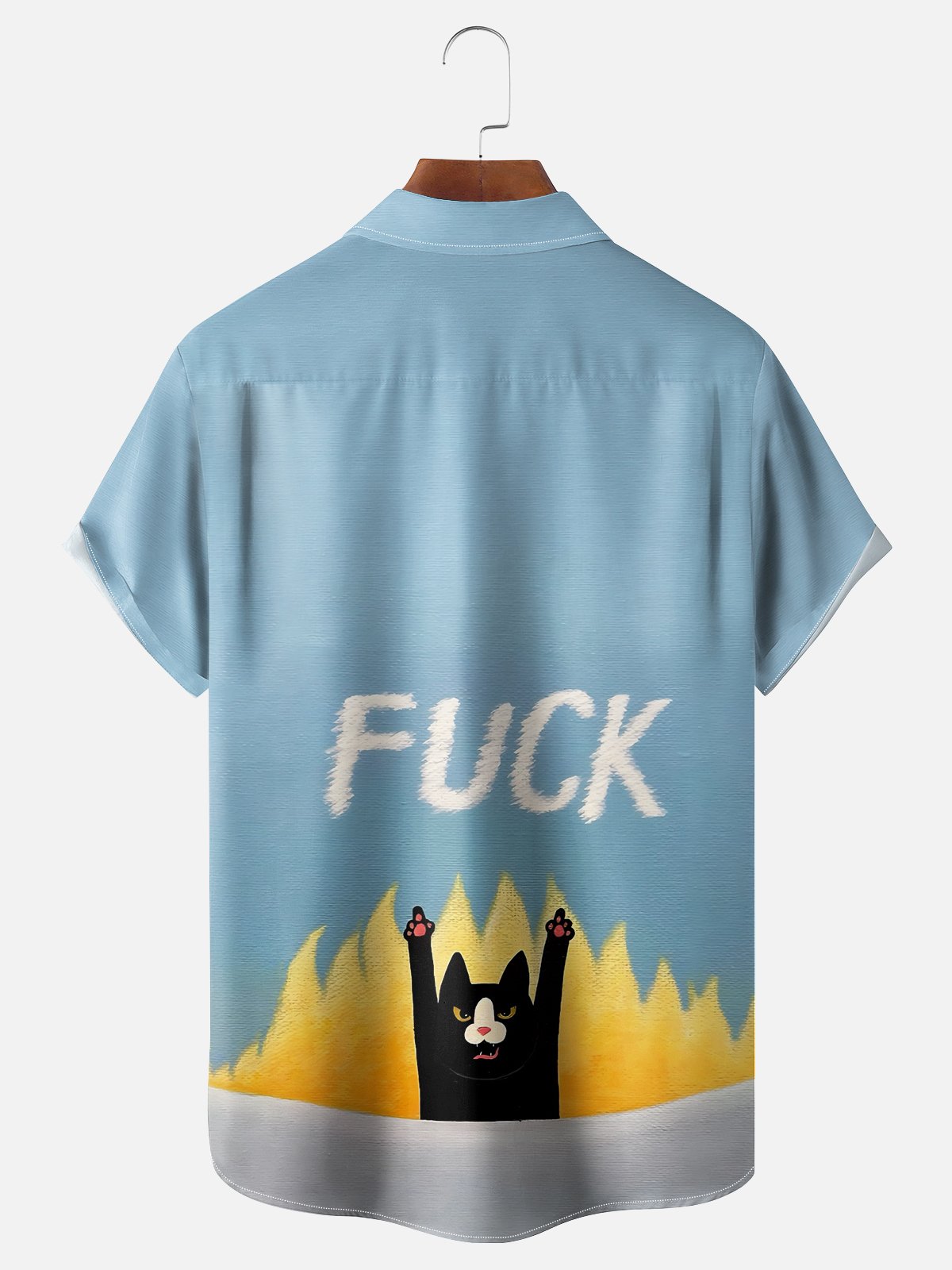 Moisture-wicking Fun and Avant-garde Cat Art "Polite Greetings" Chest Pocket Casual Shirt