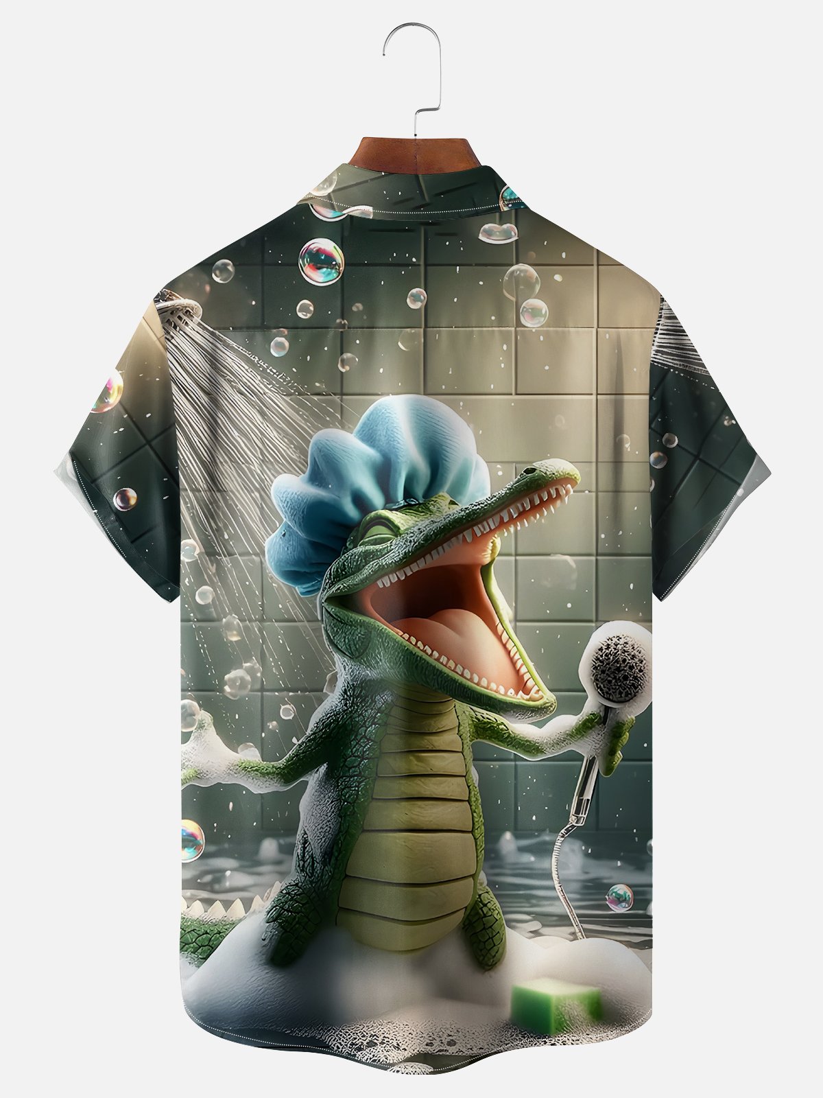 Moisture-wicking Fun Alligator Bath Art Chest Pocket Hawaiian Shirt