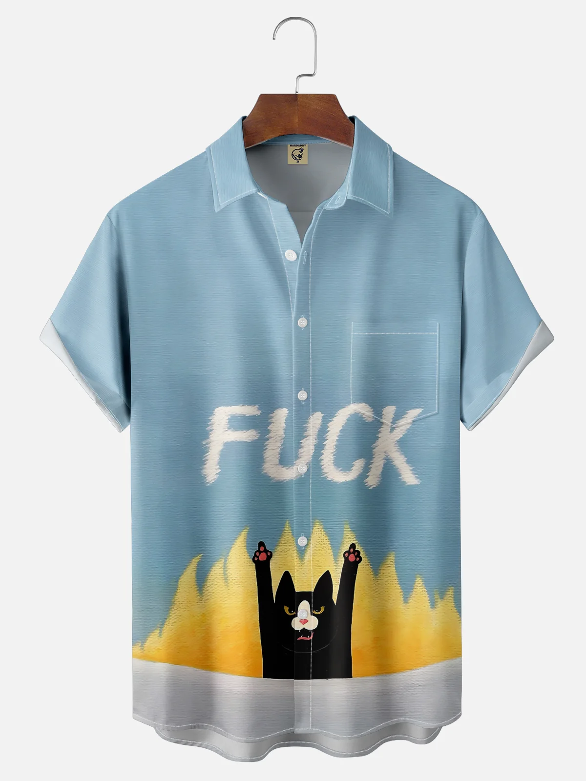 Moisture-wicking Fun and Avant-garde Cat Art "Polite Greetings" Chest Pocket Casual Shirt