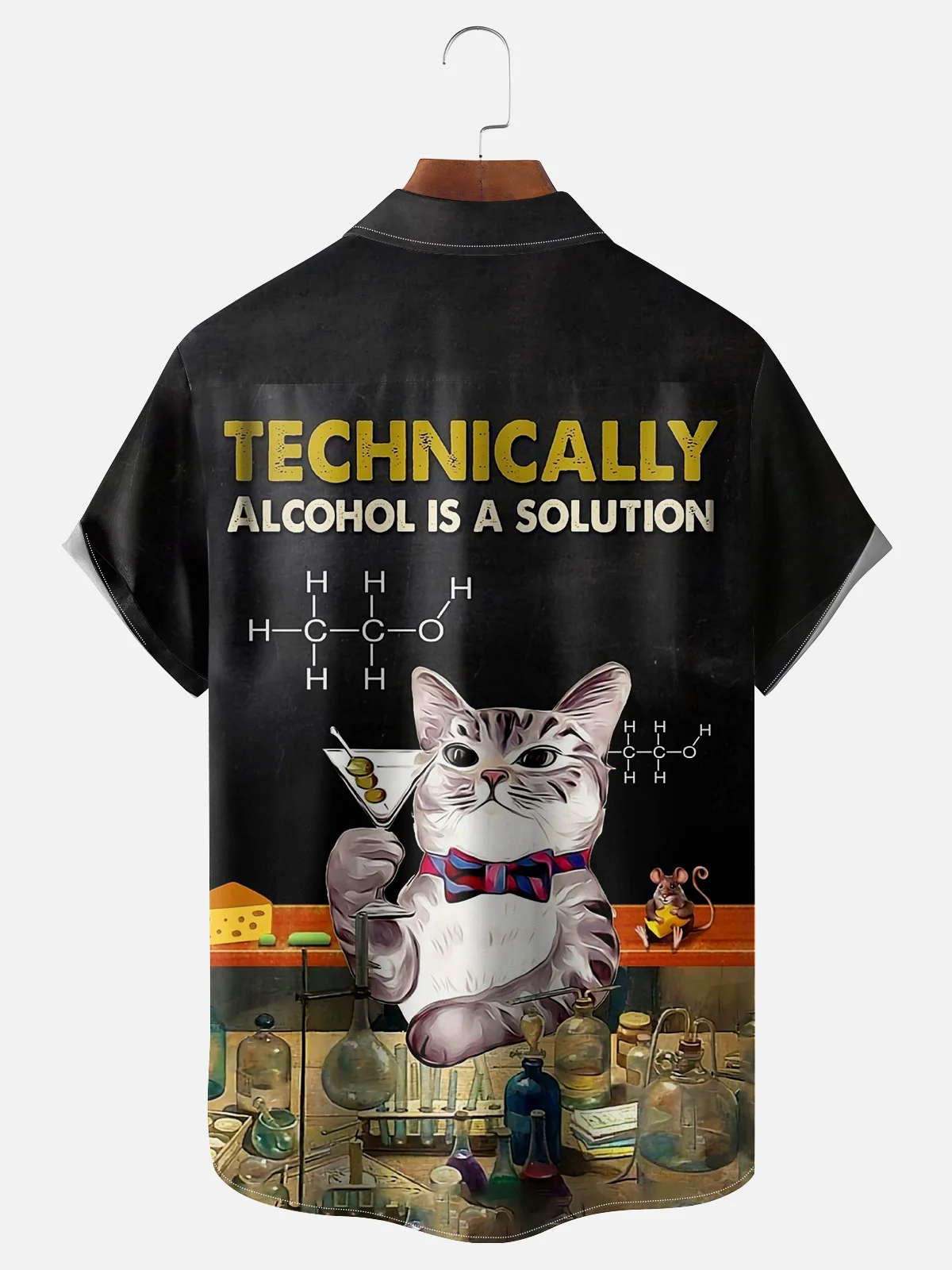 Moisture-wicking Chemistry Cat Bartender Cocktail Chest Pocket Hawaiian Shirt