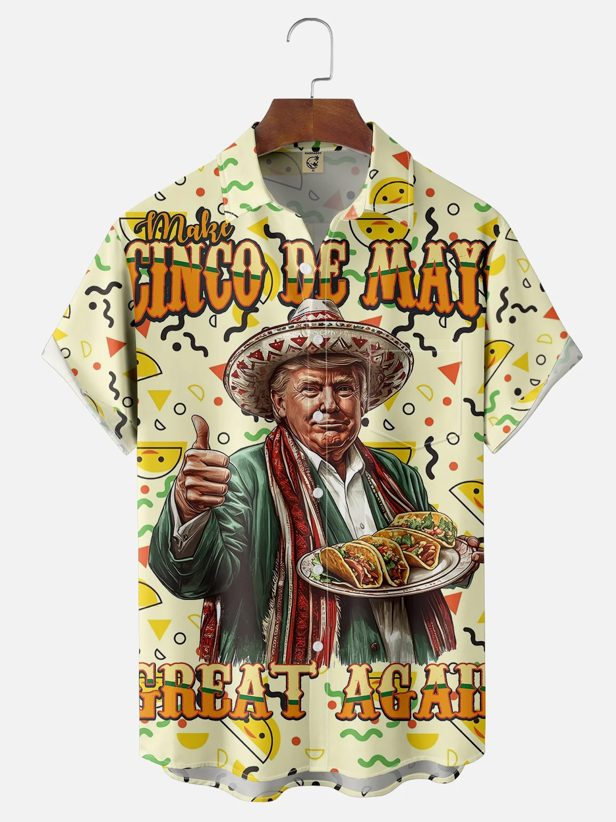 Moisture-wicking Funny Trump TACO Art Painting Chest Pocket Casual Shirt