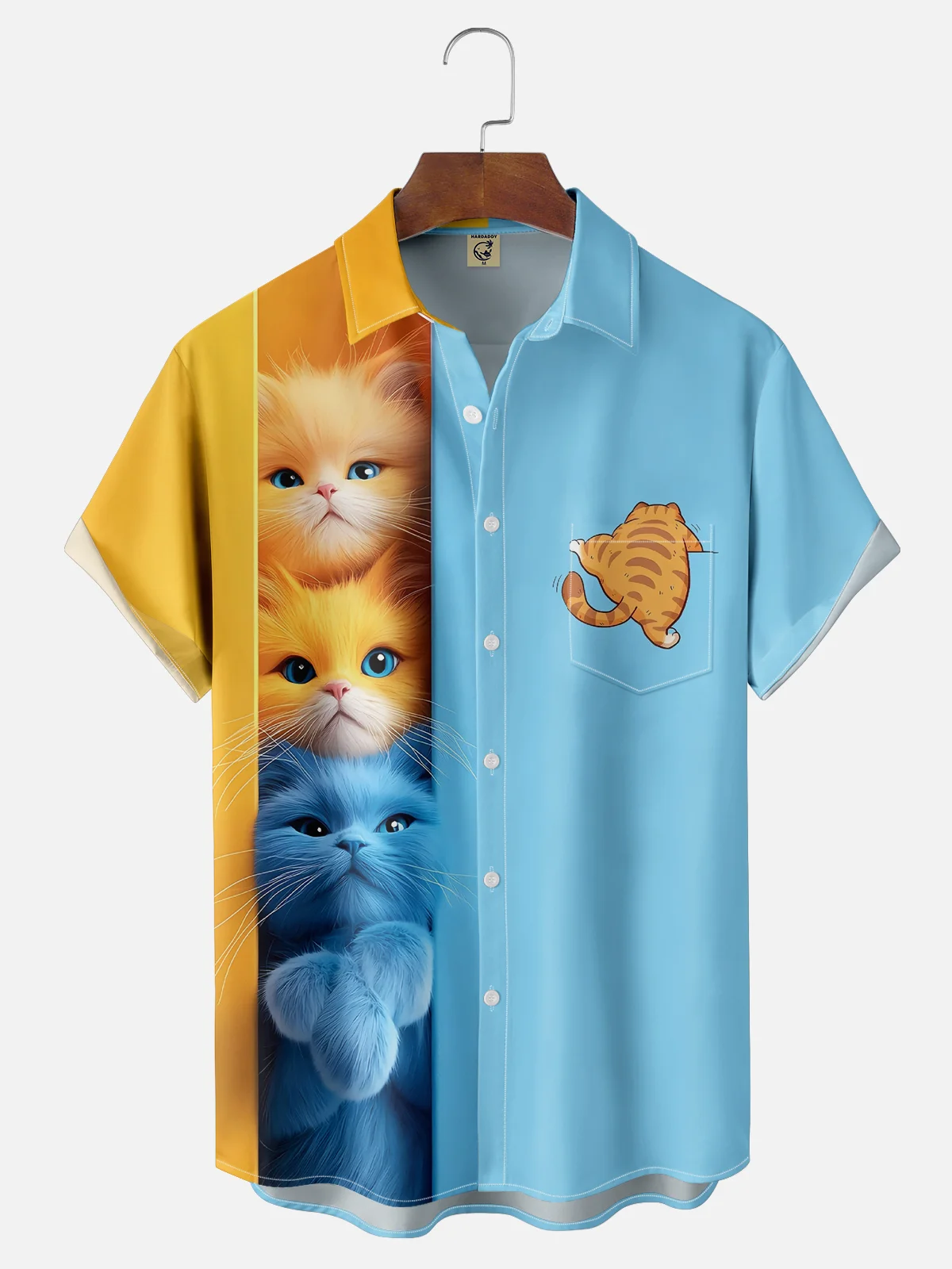 Moisture-wicking Cat Fun Art Young Chest Pocket Bowling Shirt
