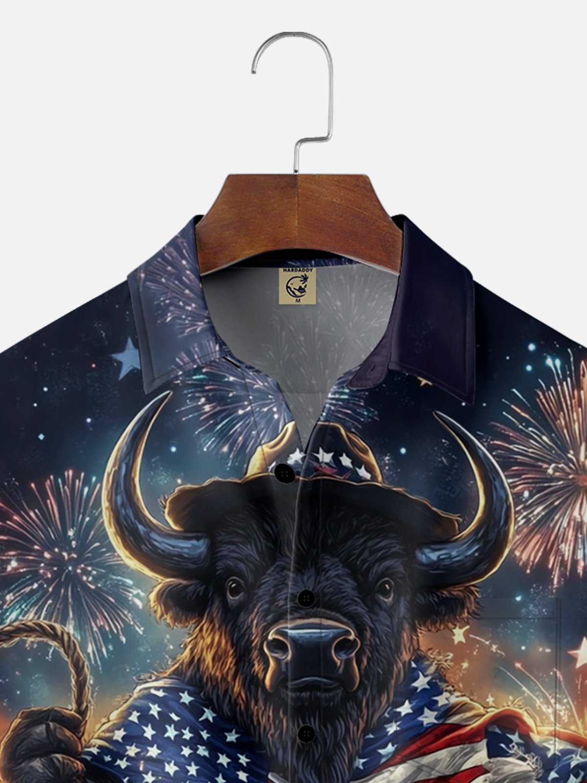 Moisture-wicking American Flag Bull Cowboy Chest Pocket Casual Shirt