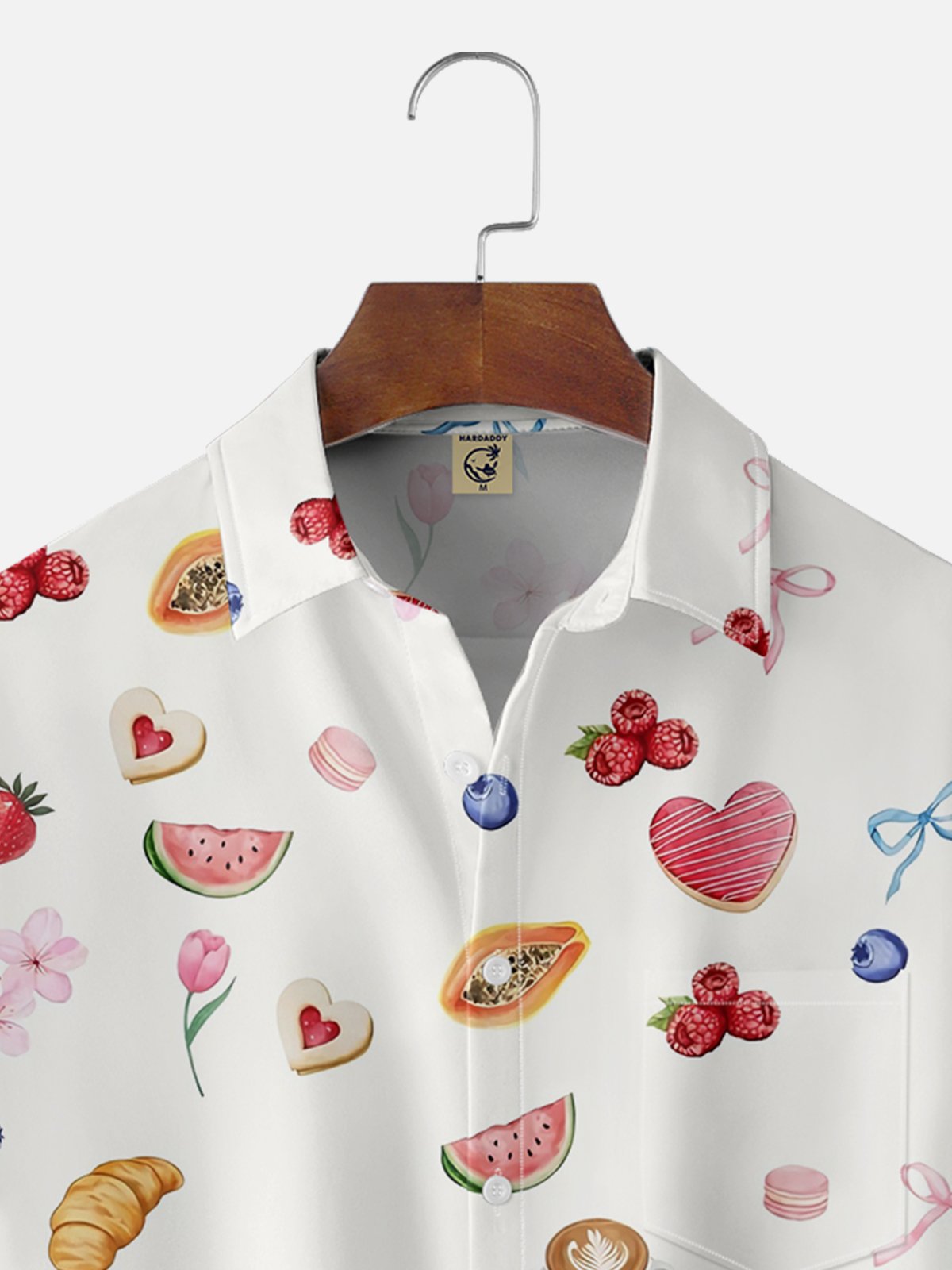 Moisture-wicking Fun Fruit Printed Avant-garde Chest Pocket Casual Shirt