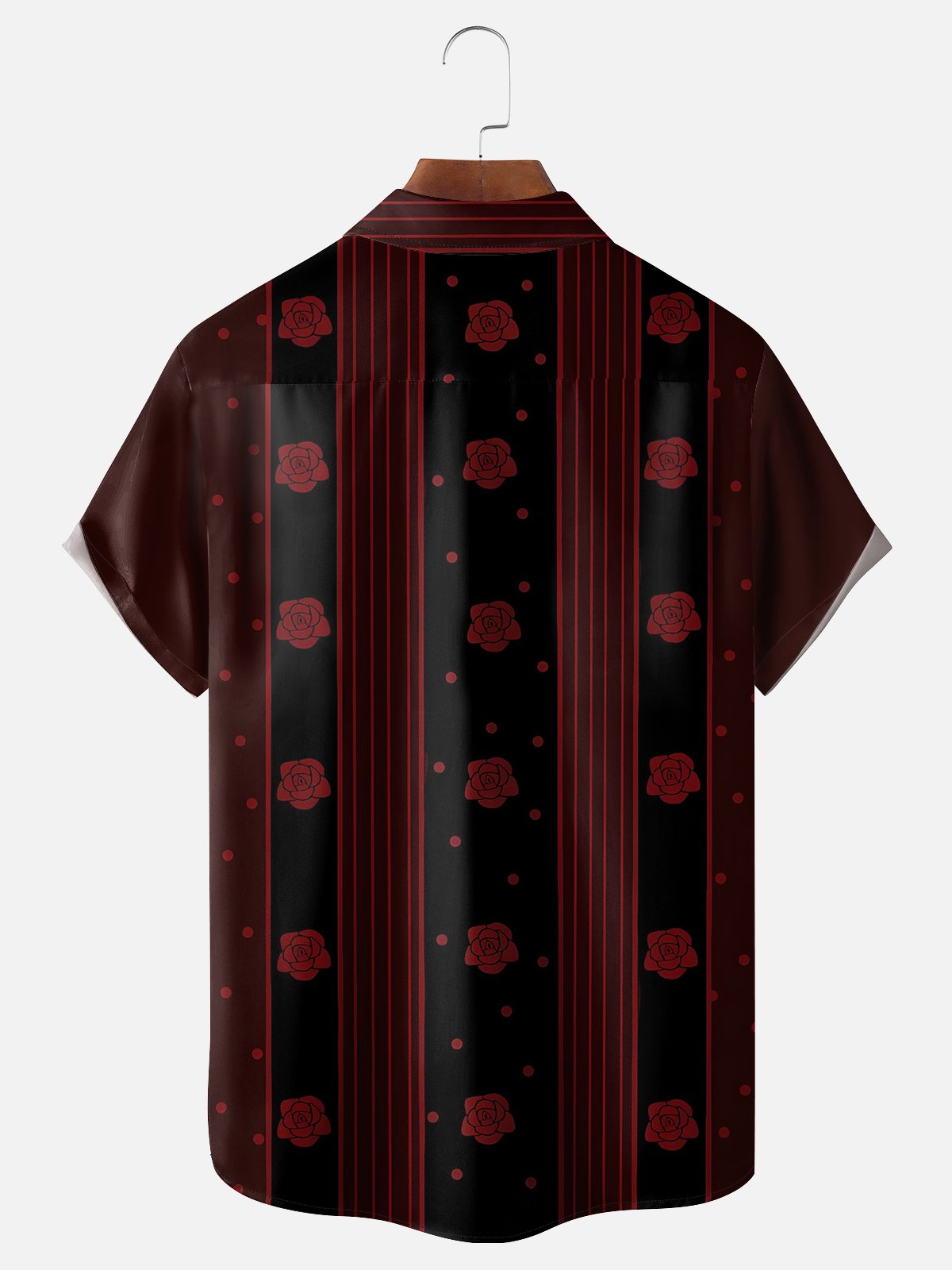 PMoisture-wicking Young Fashion Rose Art Chest Pocket Bowling Shirt