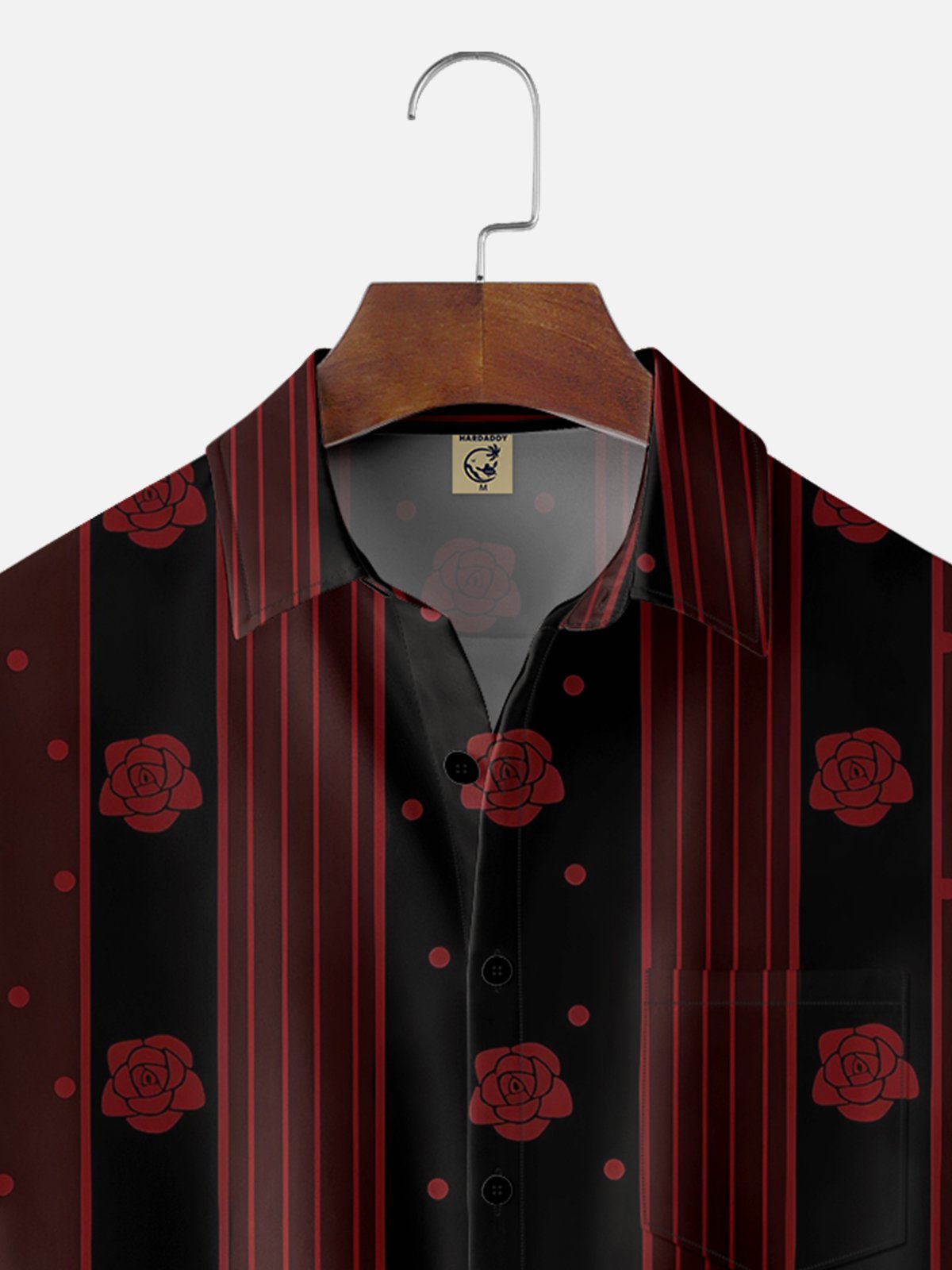 PMoisture-wicking Young Fashion Rose Art Chest Pocket Bowling Shirt