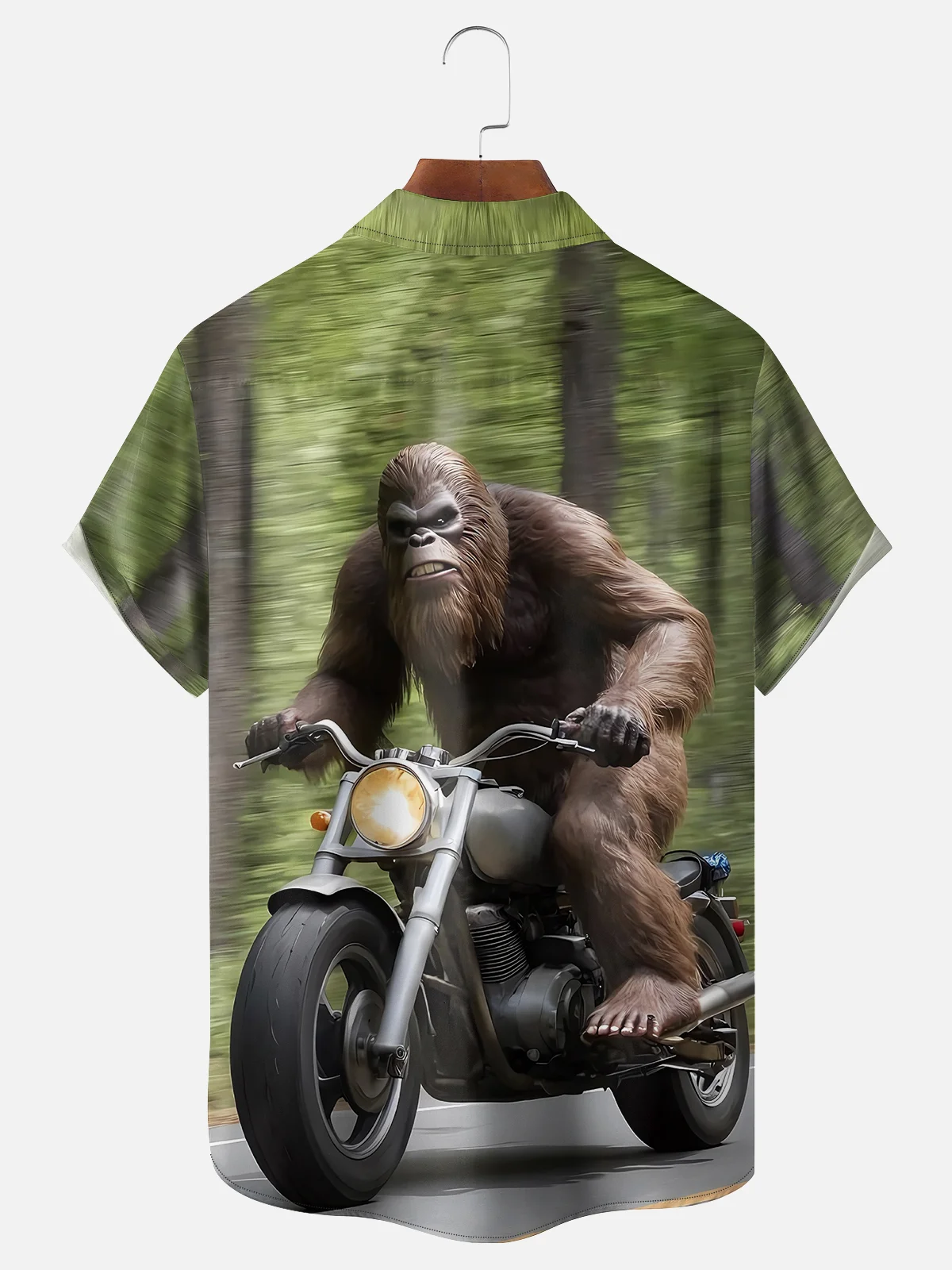 Moisture-wicking Bigfoot Motorcycle Art Fun Chest Pocket Hawaiian Shirt