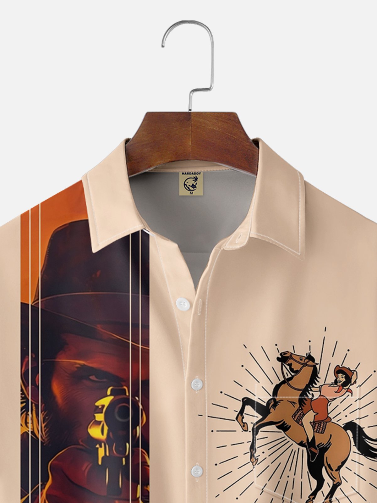 Moisture-wicking Wild Cowboy Art Passion Chest Pocket Bowling Shirt